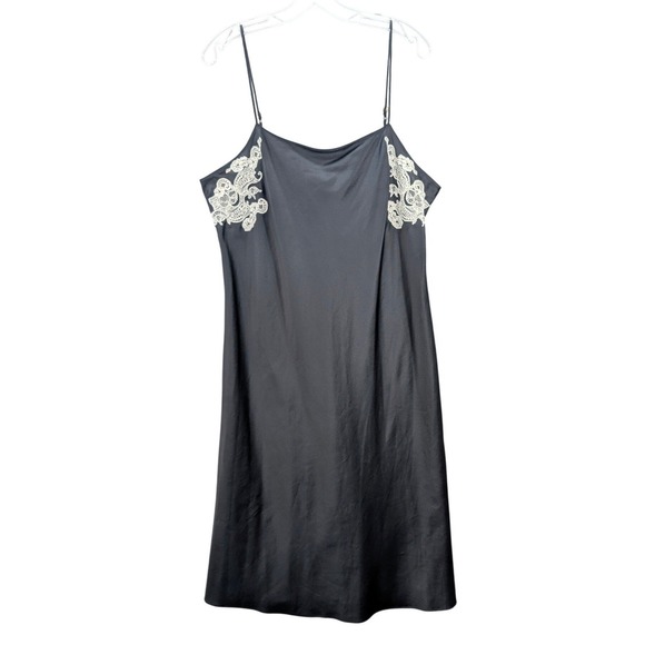 Natori Dresses & Skirts - Black Slip Dress with White Lace Trim
